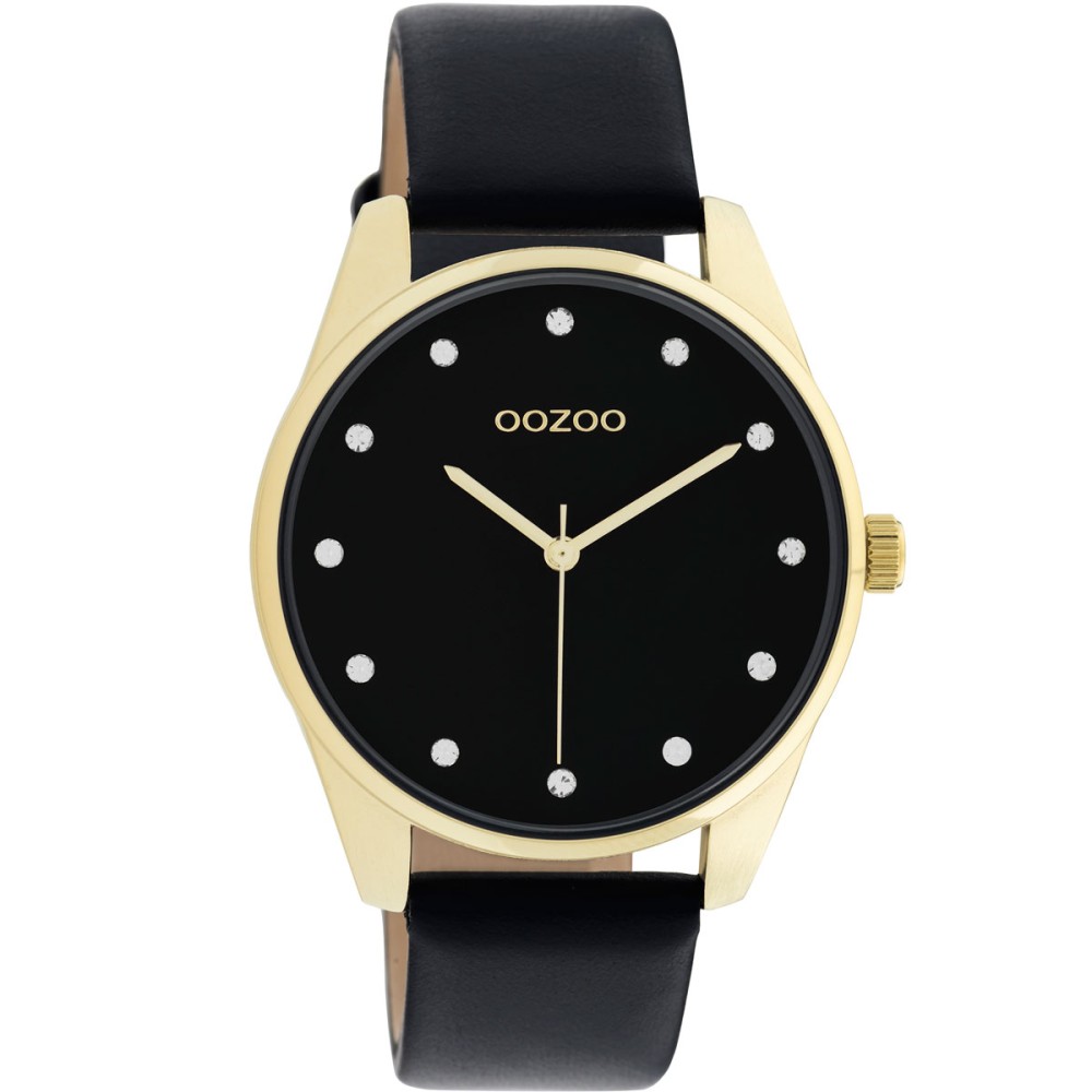OOZOO Timepieces Crystals Black Leather Strap C11049