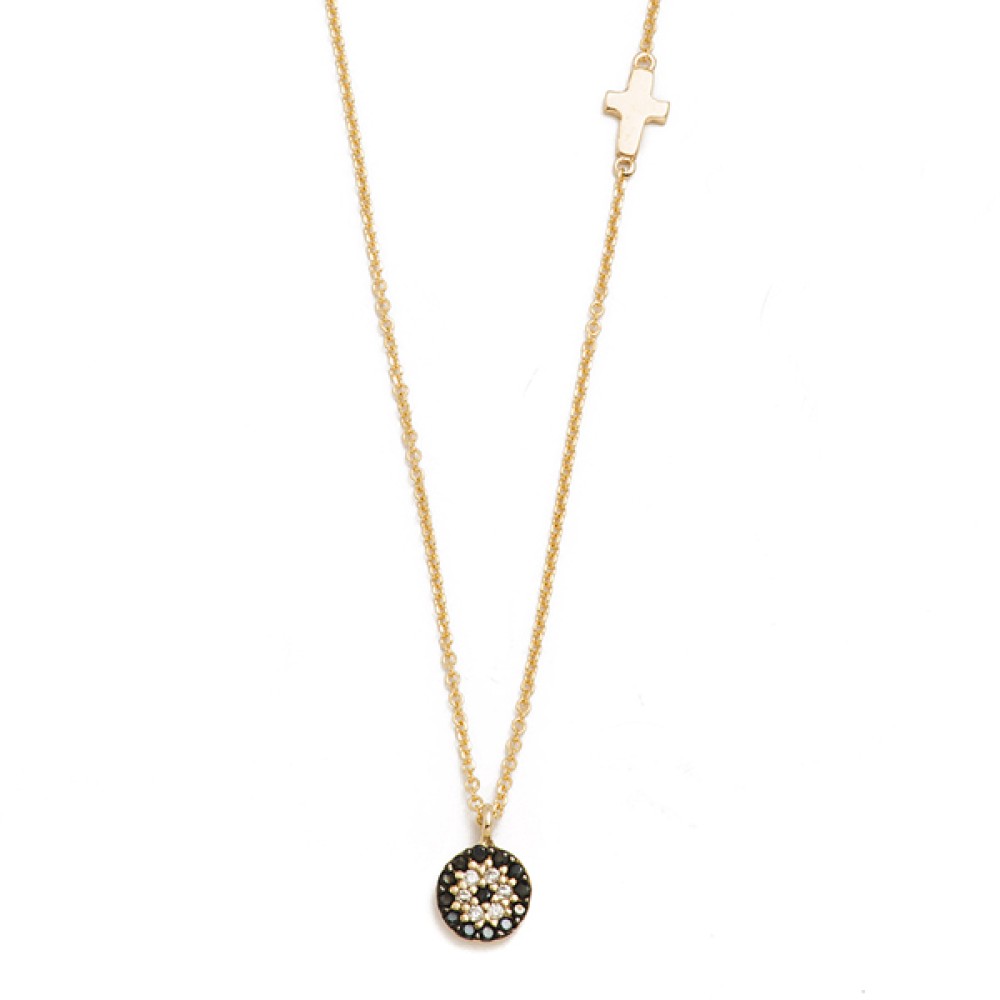 Gold 9ct. Evil Eye and cross necklace