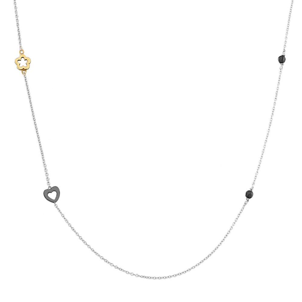 9kt Gold. Station necklace with heart & flower