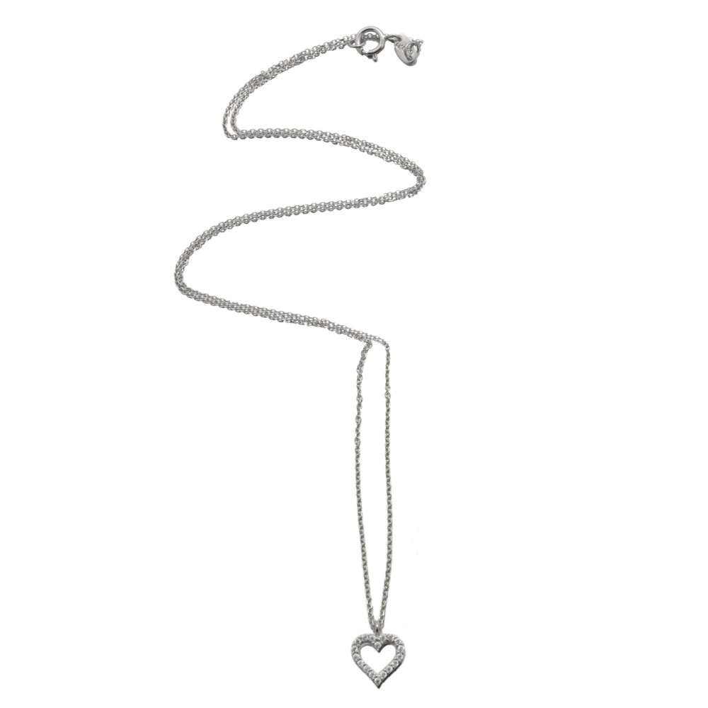 Κολιέ με αλυσίδα σχέδιο καρδιά με λευκά ζιργκόν από λευκόχρυσο 9 καρατίων