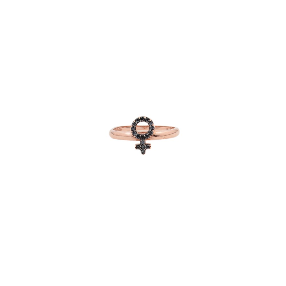 Δαχτυλίδι σχέδιο σύμβολο γυναίκας με μαύρα ζιργκόν από ροζ χρυσό 9 καρατίων