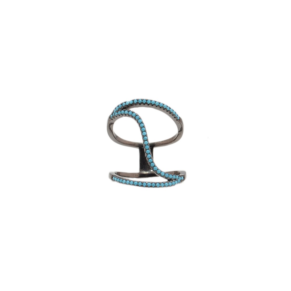 Sterling silver 925°.  Bold wave double band in turquoise CZ