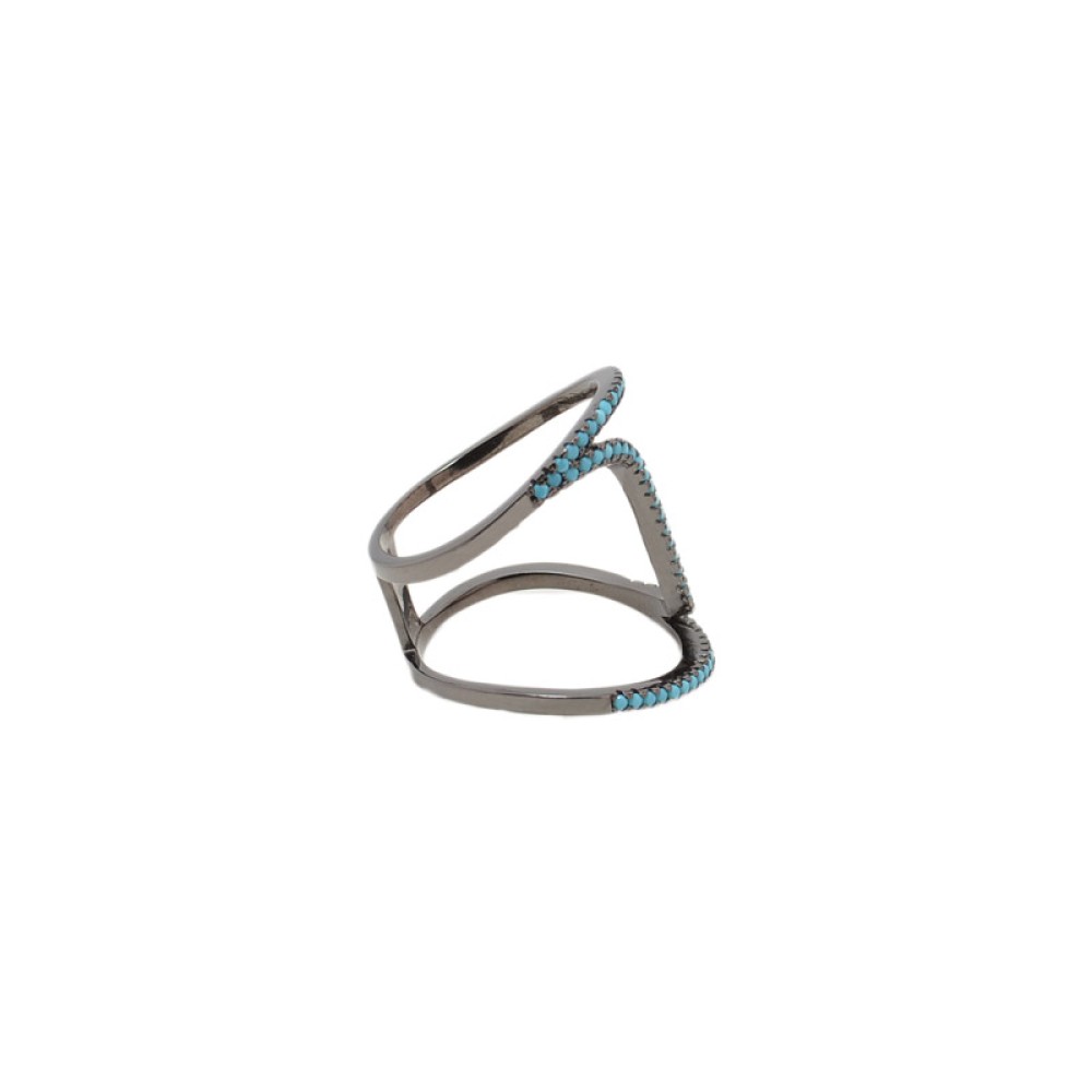 Sterling silver 925°.  Bold wave double band in turquoise CZ