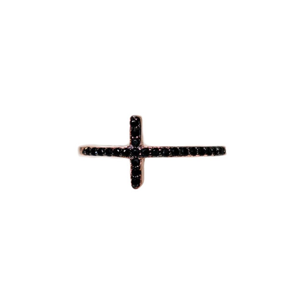 Sterling silver 925°.  Sideways cross in black CZ