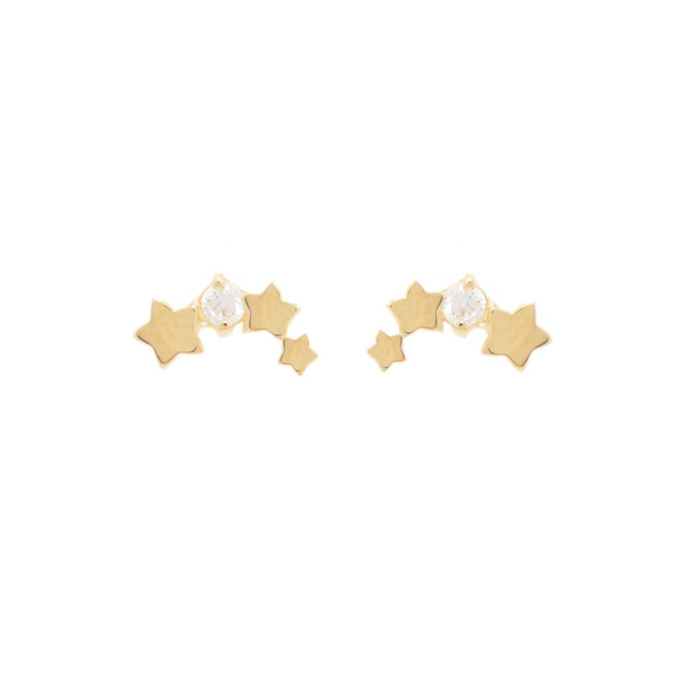 Σκουλαρίκια στίκ σχέδιο αστέρια με πέτρες ζιργκόν από χρυσό 9 καρατίων