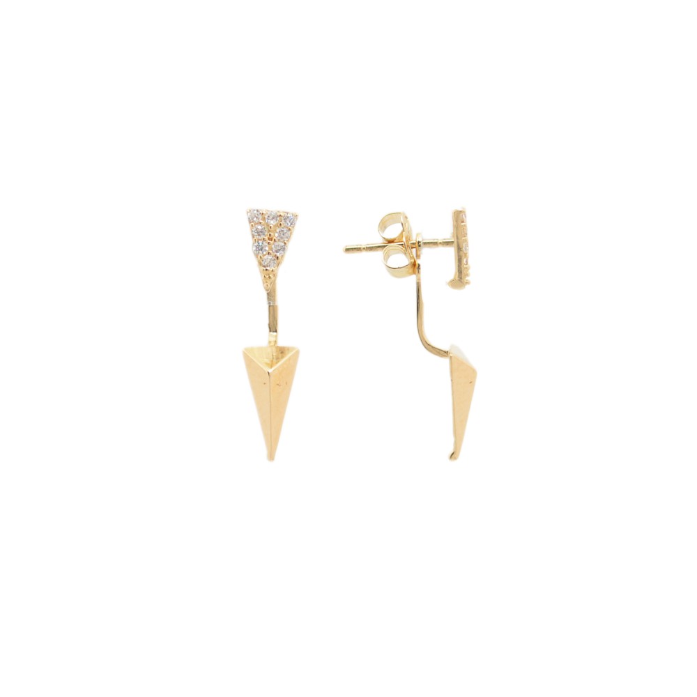 Σκουλαρίκια διπλά σχέδιο V με πέτρες ζιργκόν από χρυσό 9 καρατίων