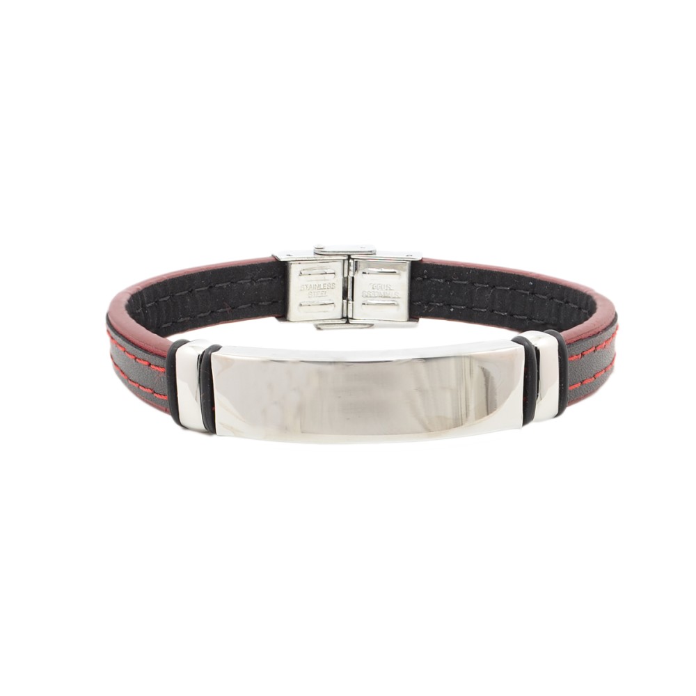 Red & black leather ID bracelet