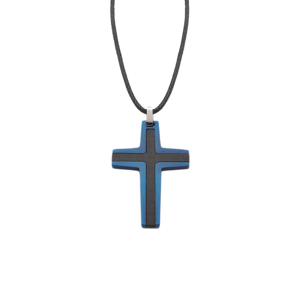 Blue IP and carbon fiber cross on cord