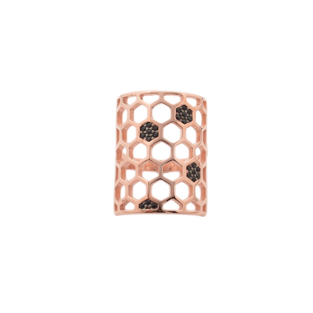 Sterling silver 925°.  Hexagon & brown CZ  ring