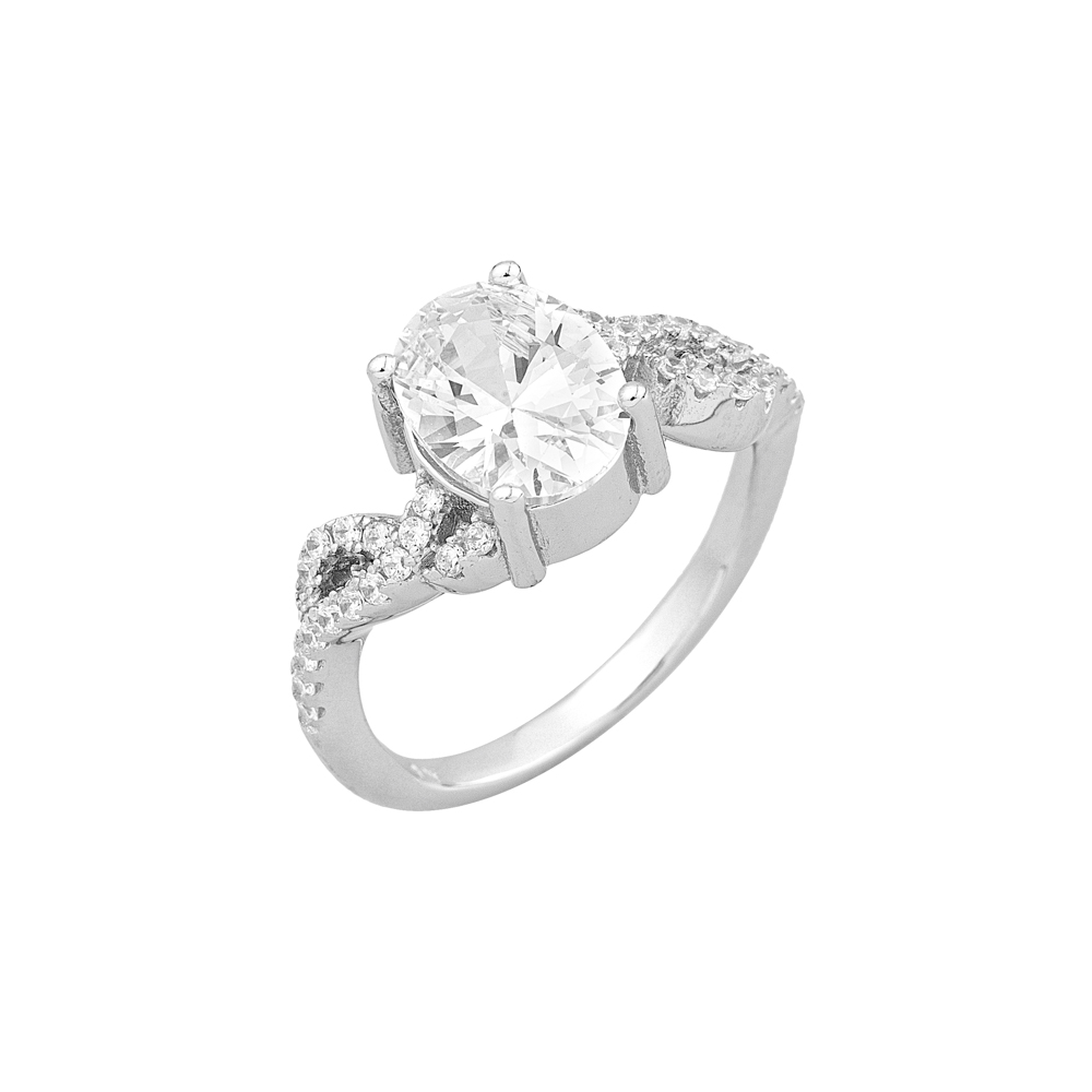 Sterling silver 925°.  Oval solitaire on twisted band