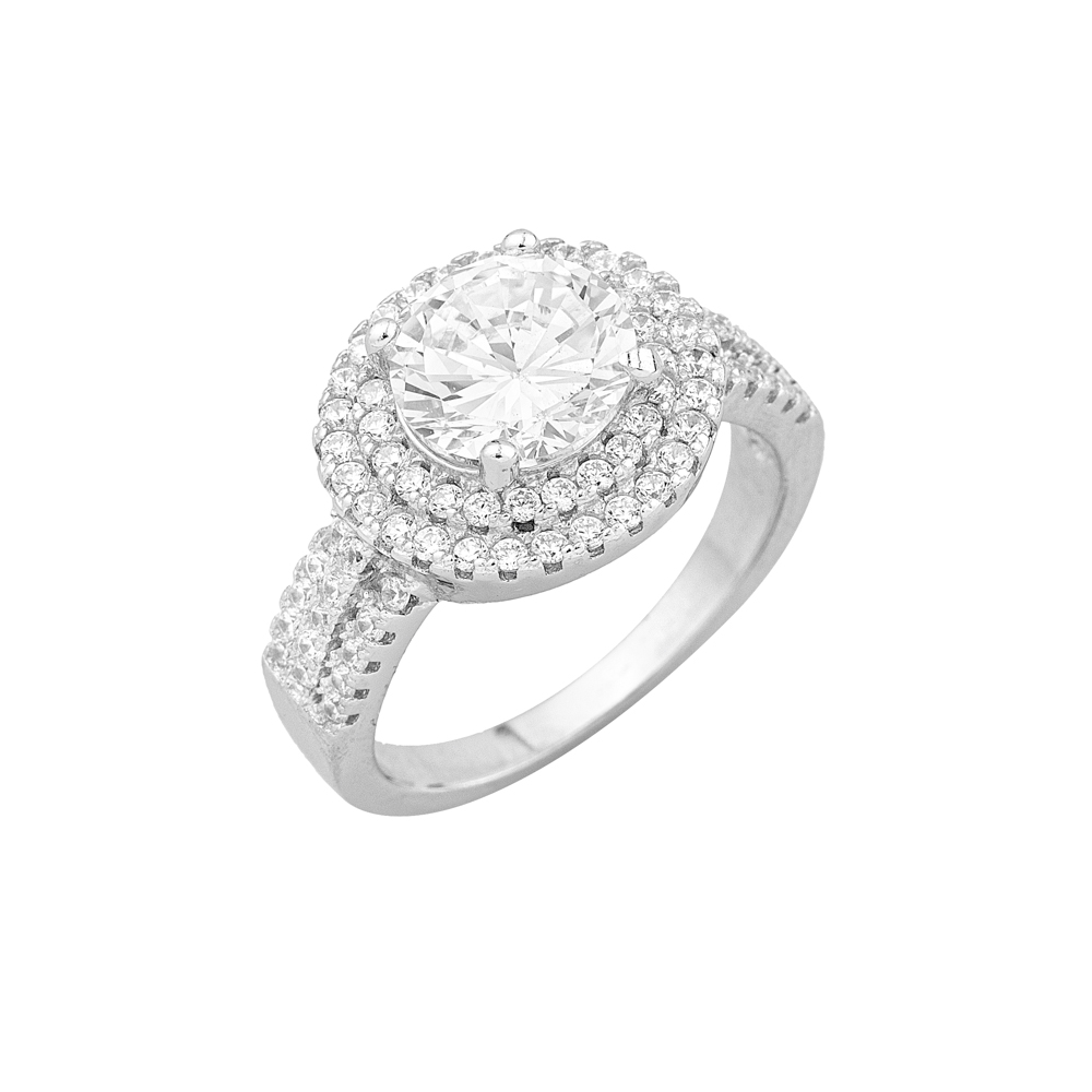 Sterling silver 925°.  Double halo solitaire