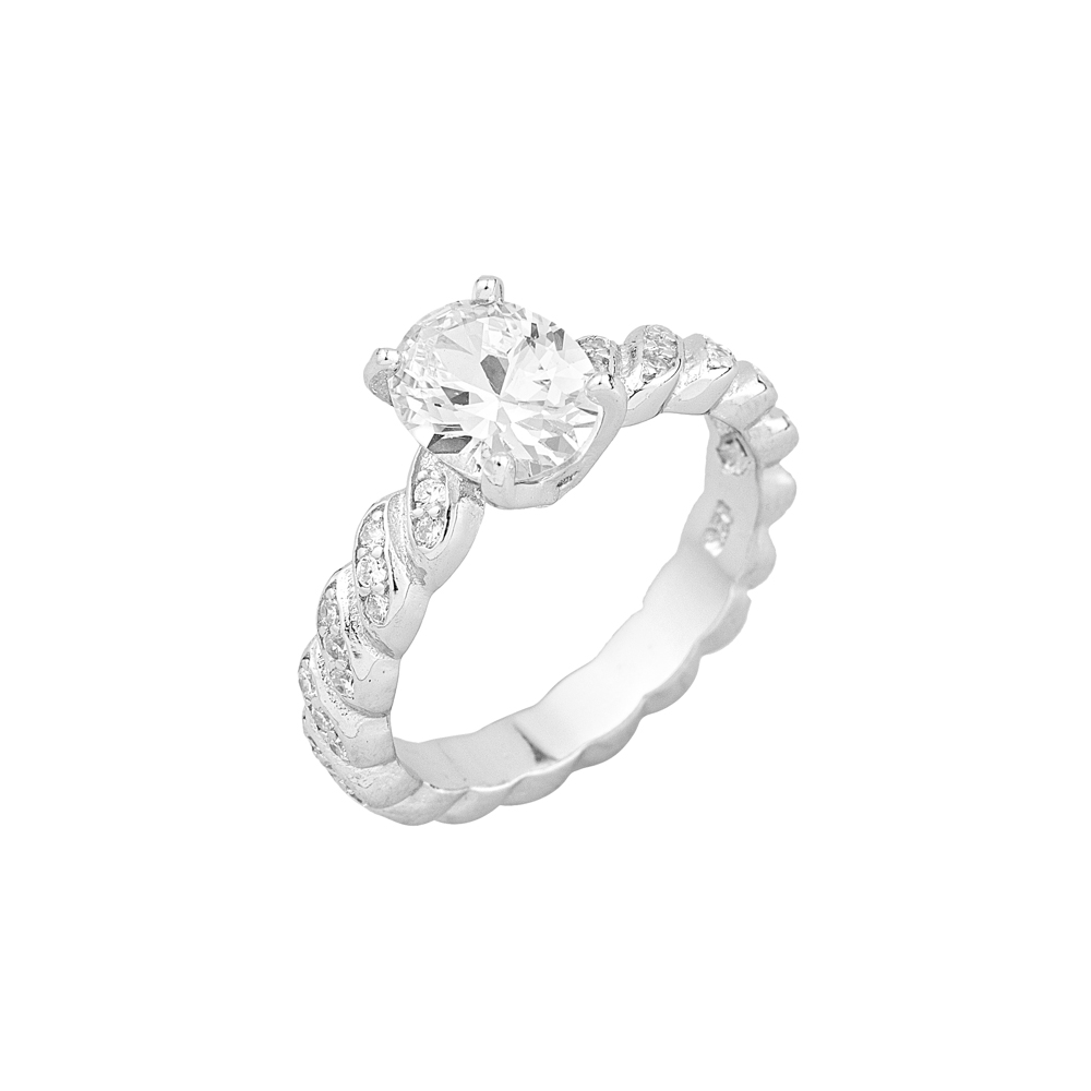 Sterling silver 925°.  Oval solitaire on twisted band