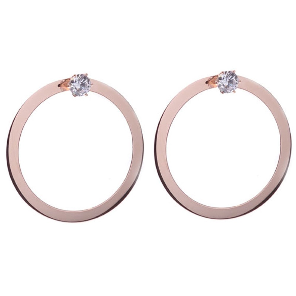Sterling silver 925°. Flat hoop earrings with CZ solitaire