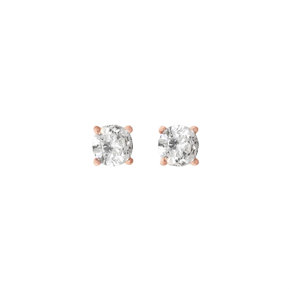 Σκουλαρίκια στικ μονόπετρα με λευκό ζιργκόν 5mm από ροζ επιχρυσωμένο ασήμι 925°