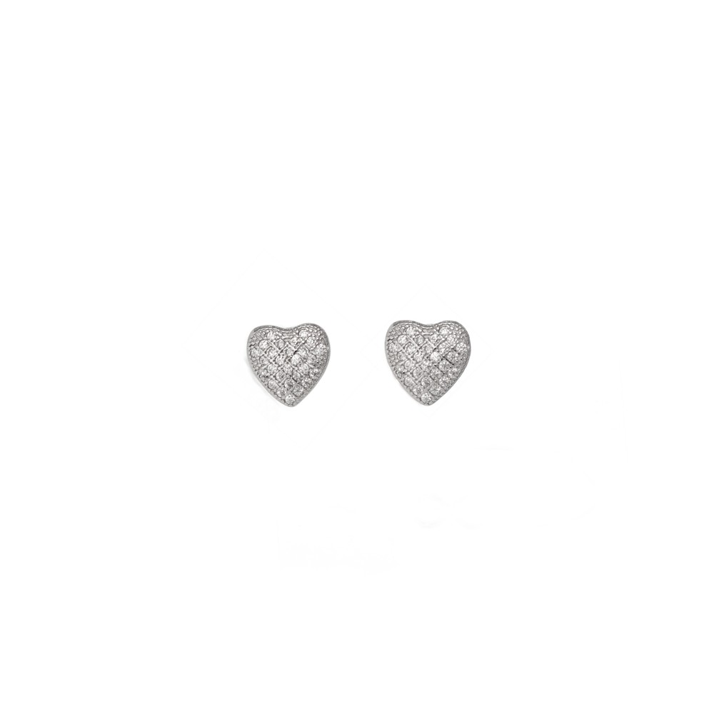 Σκουλαρίκια στικ σχέδιο καρδιά με πέτρες ζιργκόν από επιπλατινωμένο ασήμι 925°