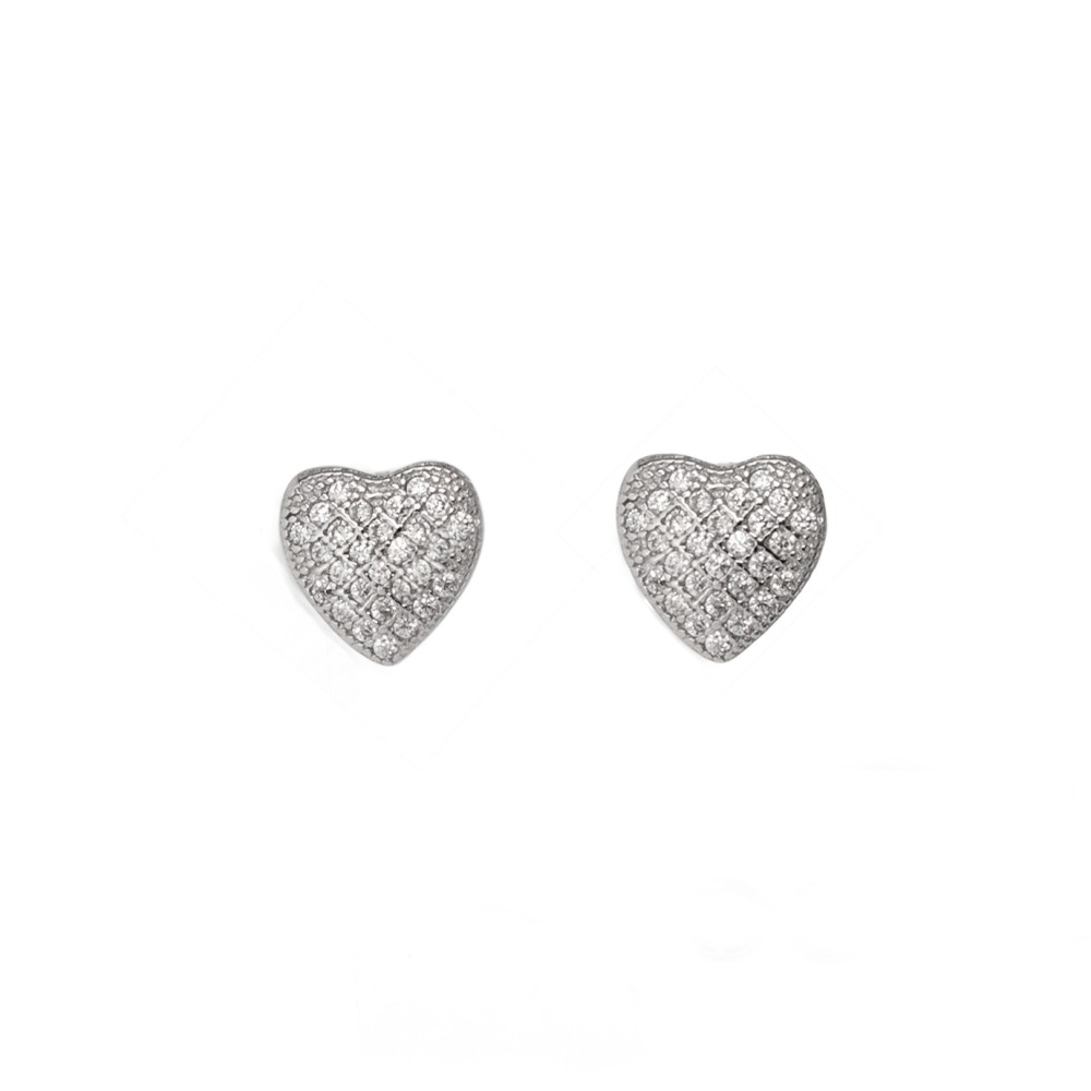 Sterling silver 925°. Solid heart studs with CZ