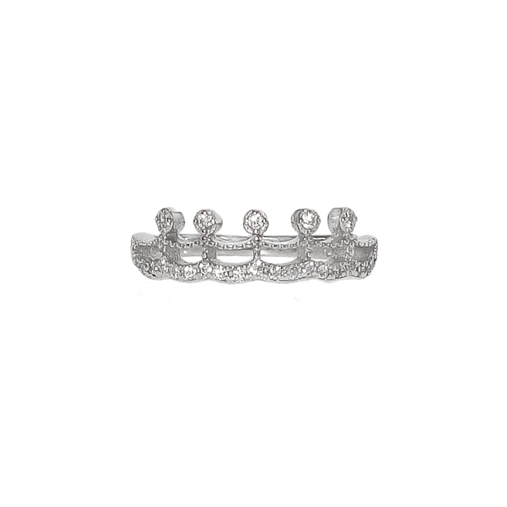 Δαχτυλίδι σχέδιο κορώνα με πέτρες ζιργκόν από επιπλατινωμένο ασήμι 925°