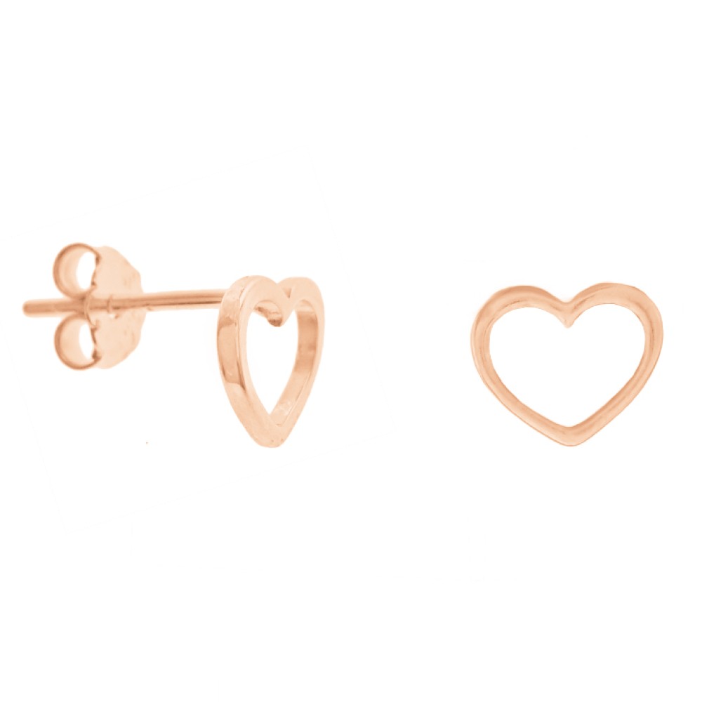Σκουλαρίκια στικ σχέδιο καρδιά από ροζ επιχρυσωμένο ασήμι 925°