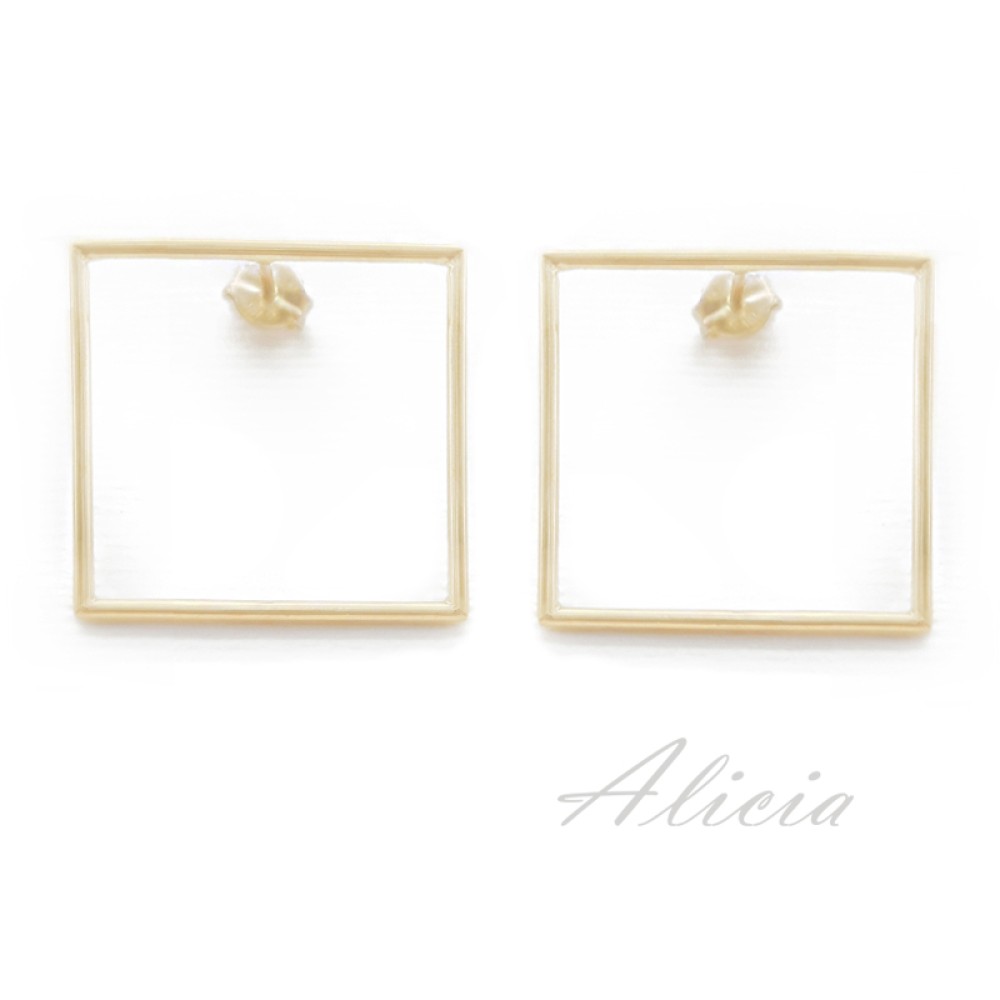 Gold 9ct. Open square earrings