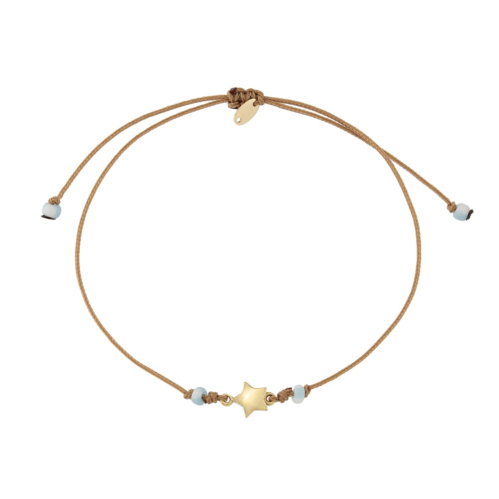 Gold 9ct. Solid star on cord bracelet 
