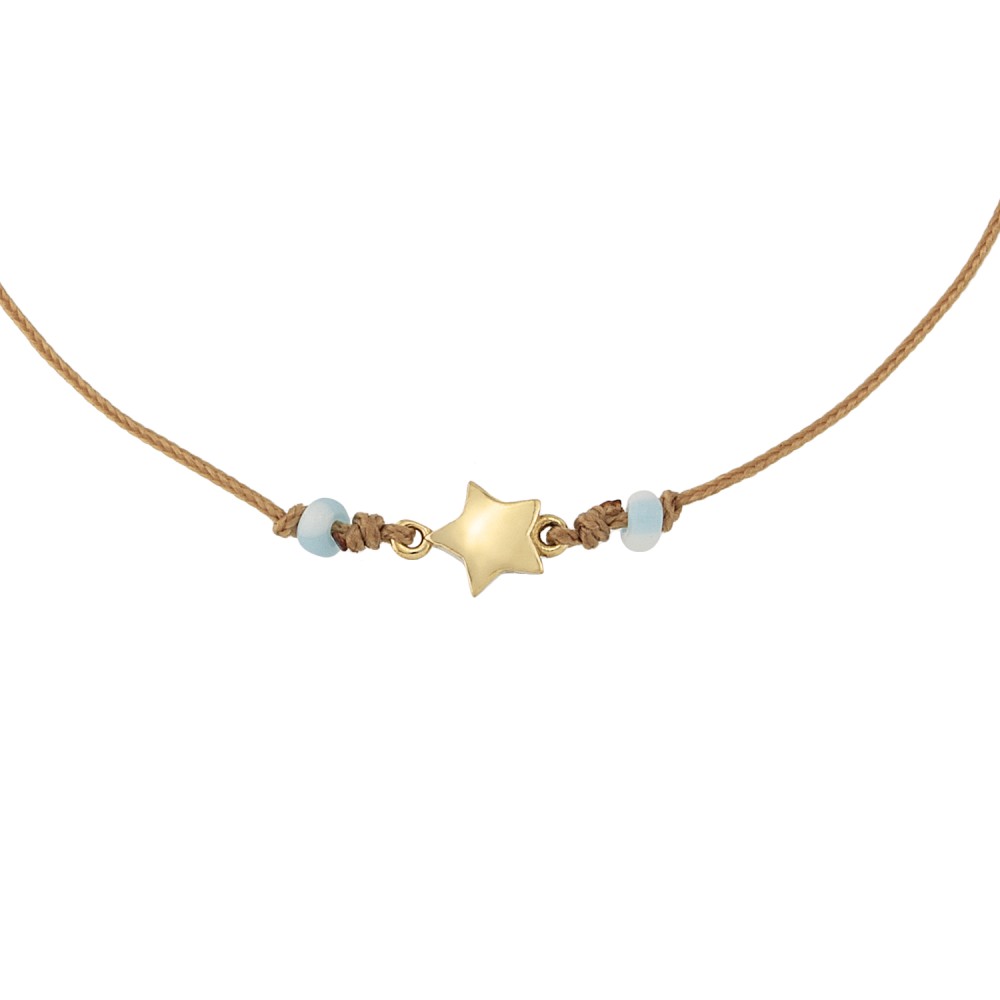 Gold 9ct. Solid star on cord bracelet 