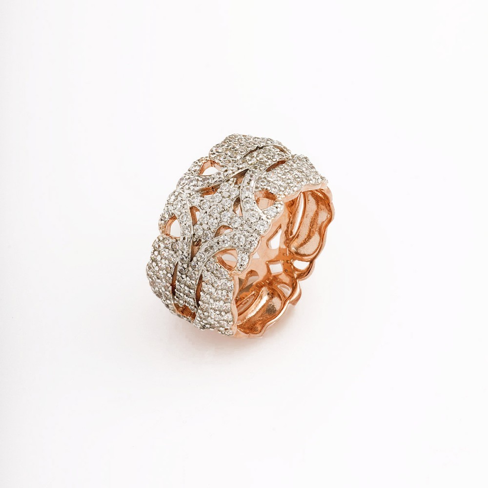 Δαχτυλίδι σχέδιο πολύπετρο με πέτρες ζιργκόν από ροζ επιχρυσωμένο ασήμι 925°