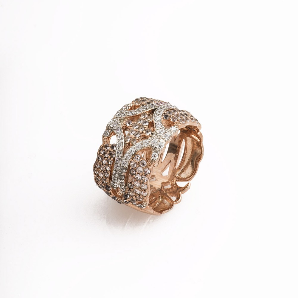 Δαχτυλίδι σχέδιο πολύπετρο με πέτρες ζιργκόν από ροζ επιχρυσωμένο ασήμι 925°