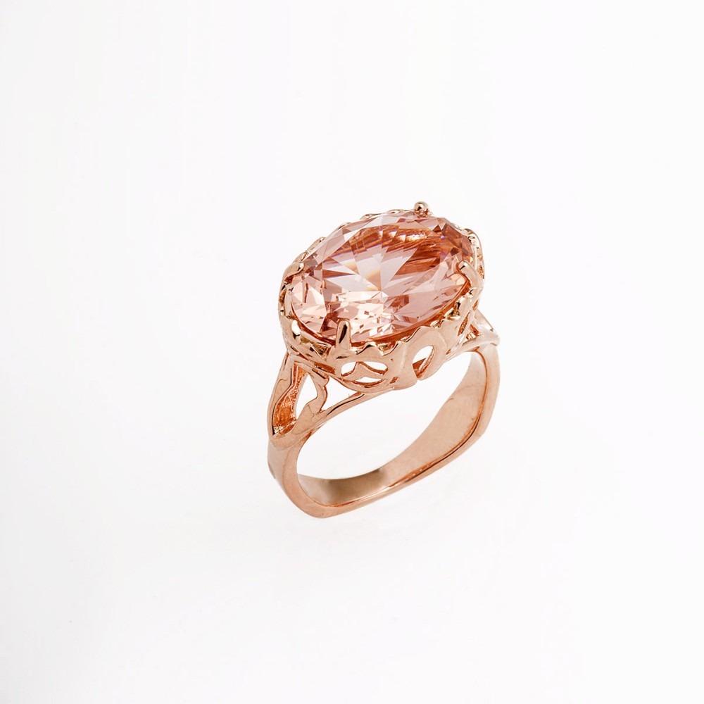 Δαχτυλίδι σχέδιο μονόπετρο με οβάλ ζιργκόν από ροζ επιχρυσωμένο ασήμι 925°