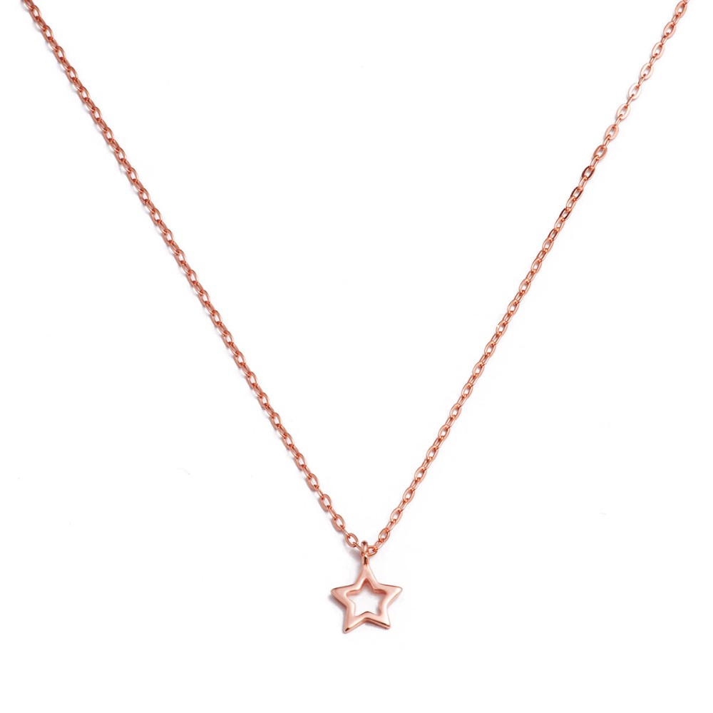 Κολιέ αλυσίδα με σχέδιο αστέρι από ροζ επιχρυσωμένο ασήμι 925°