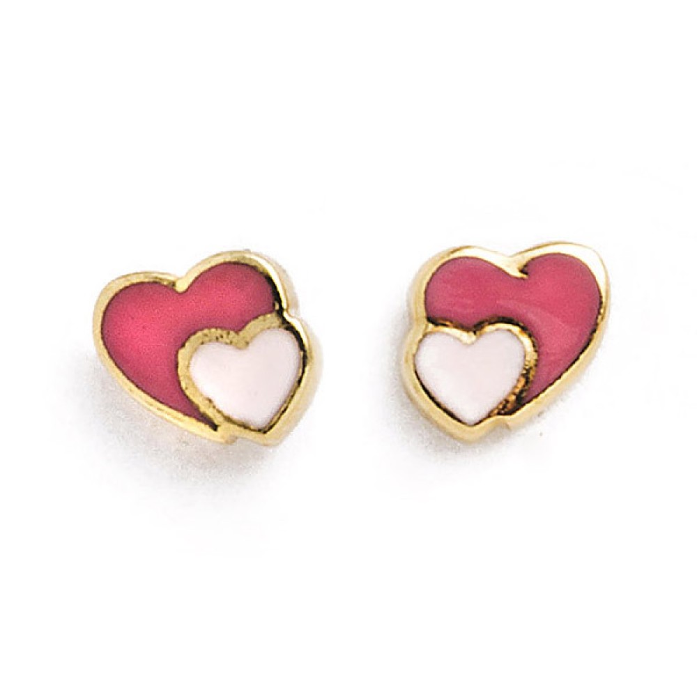Gold 9ct. Double heart studs