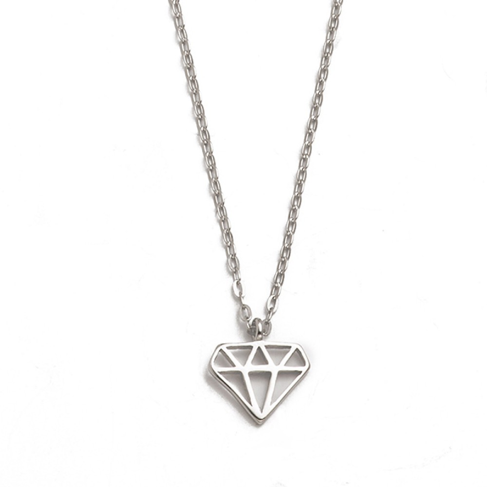 Κολιέ αλυσίδα με σχέδιο διαμάντι από επιπλατινωμένο ασήμι 925°
