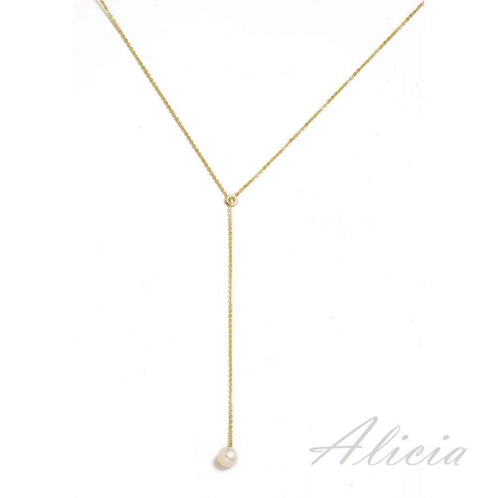 9kt Gold. Y necklace with pearl