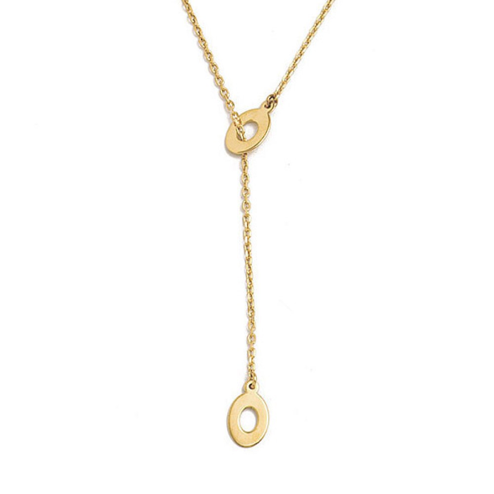 Gold 9ct. Oval disc lariat necklace
