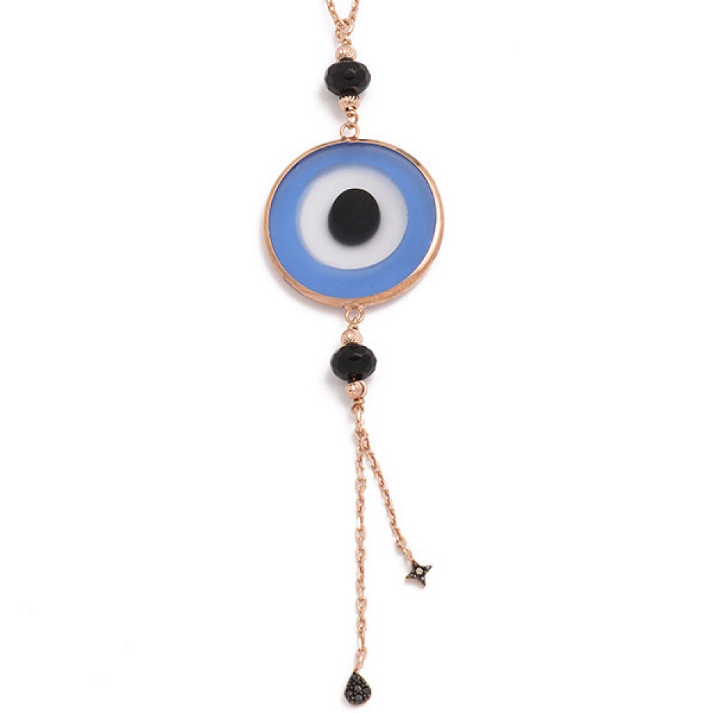 Sterling silver 925°. Evil Eye talisman pendant with tassel