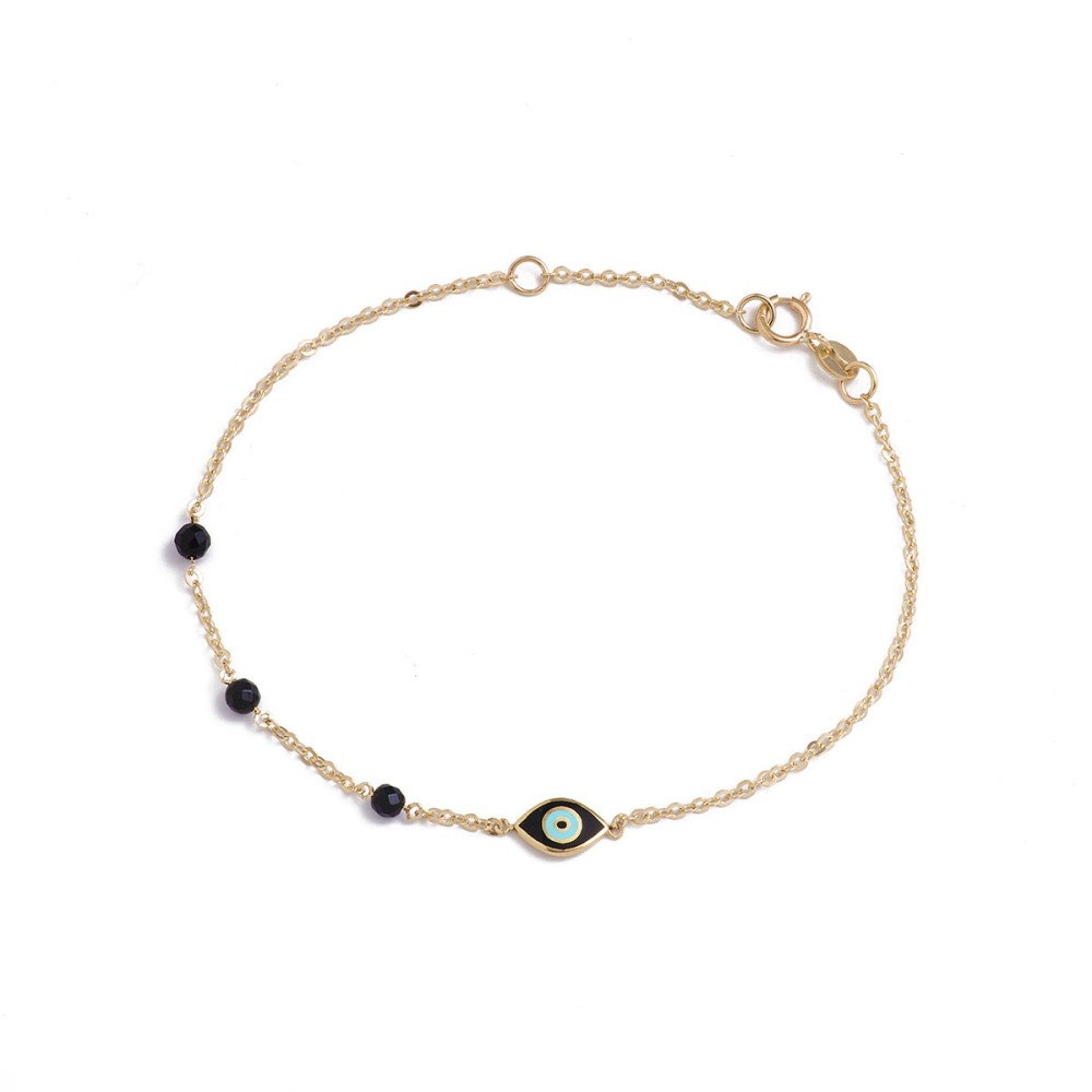 9ct Gold. Bracelet with enamel eye and beads