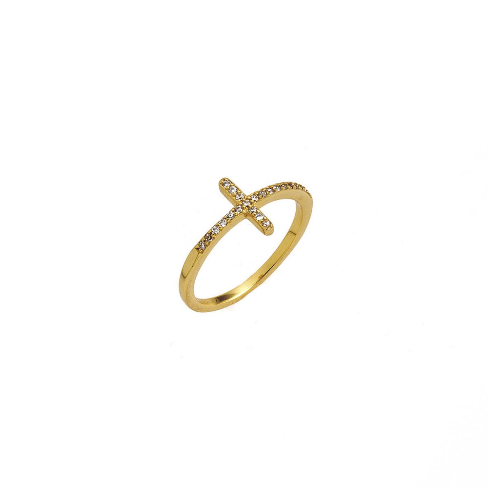 Δαχτυλίδι σχέδιο σταυρός με πέτρες ζιργκόν από επιχρυσωμένο ασήμι 925°