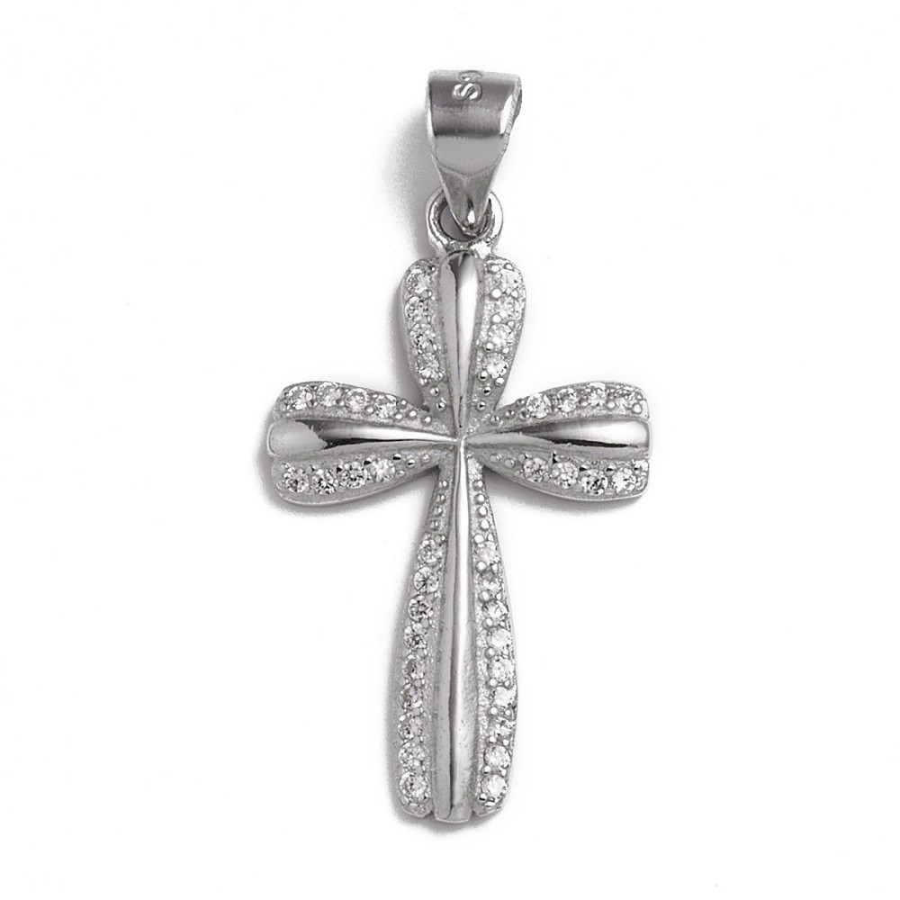 Sterling silver 925°.  Rounded cross with CZ