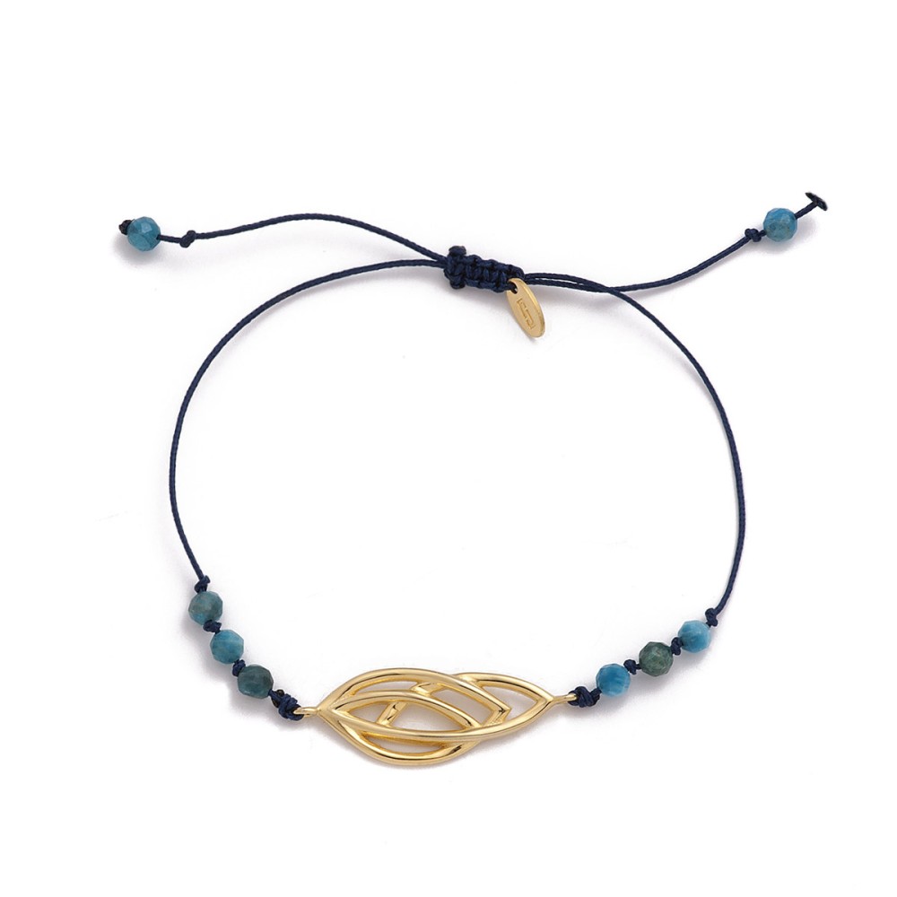 Sterling silver 925°. Abstract gold plated bracelet with apatite beads