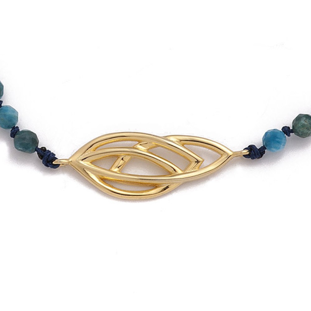 Sterling silver 925°. Abstract gold plated bracelet with apatite beads