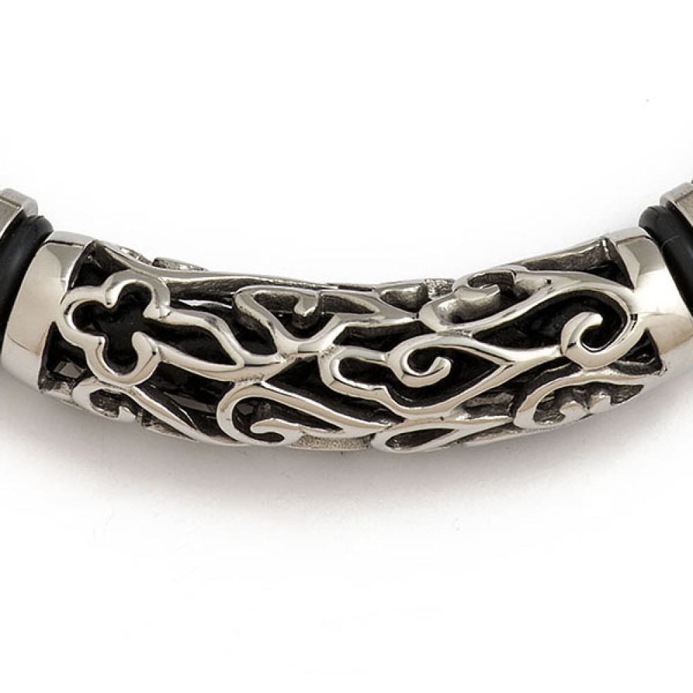 Braided leather & stainless steel bracelet