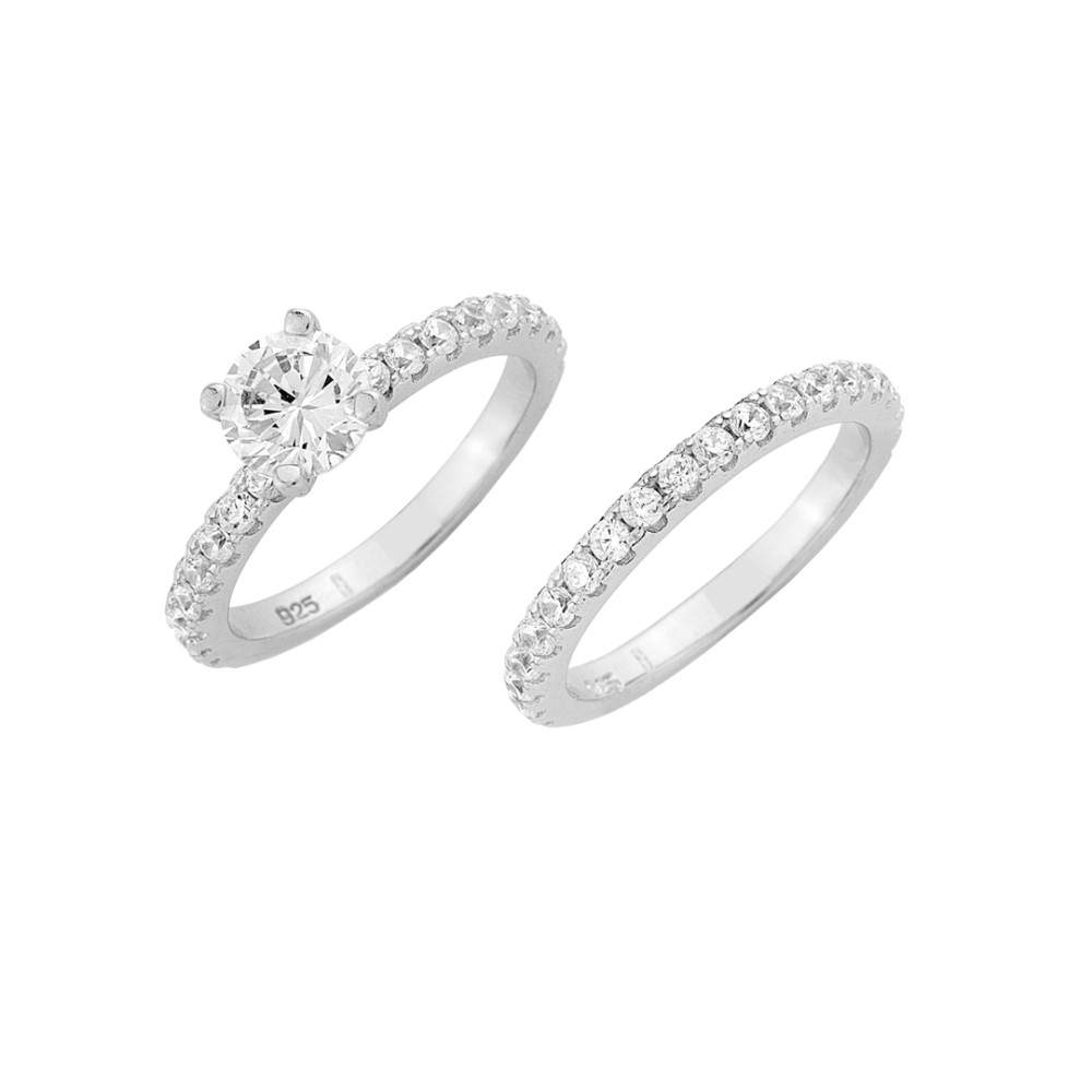 Sterling silver 925°.  Eternity and solitaire white CZ duo
