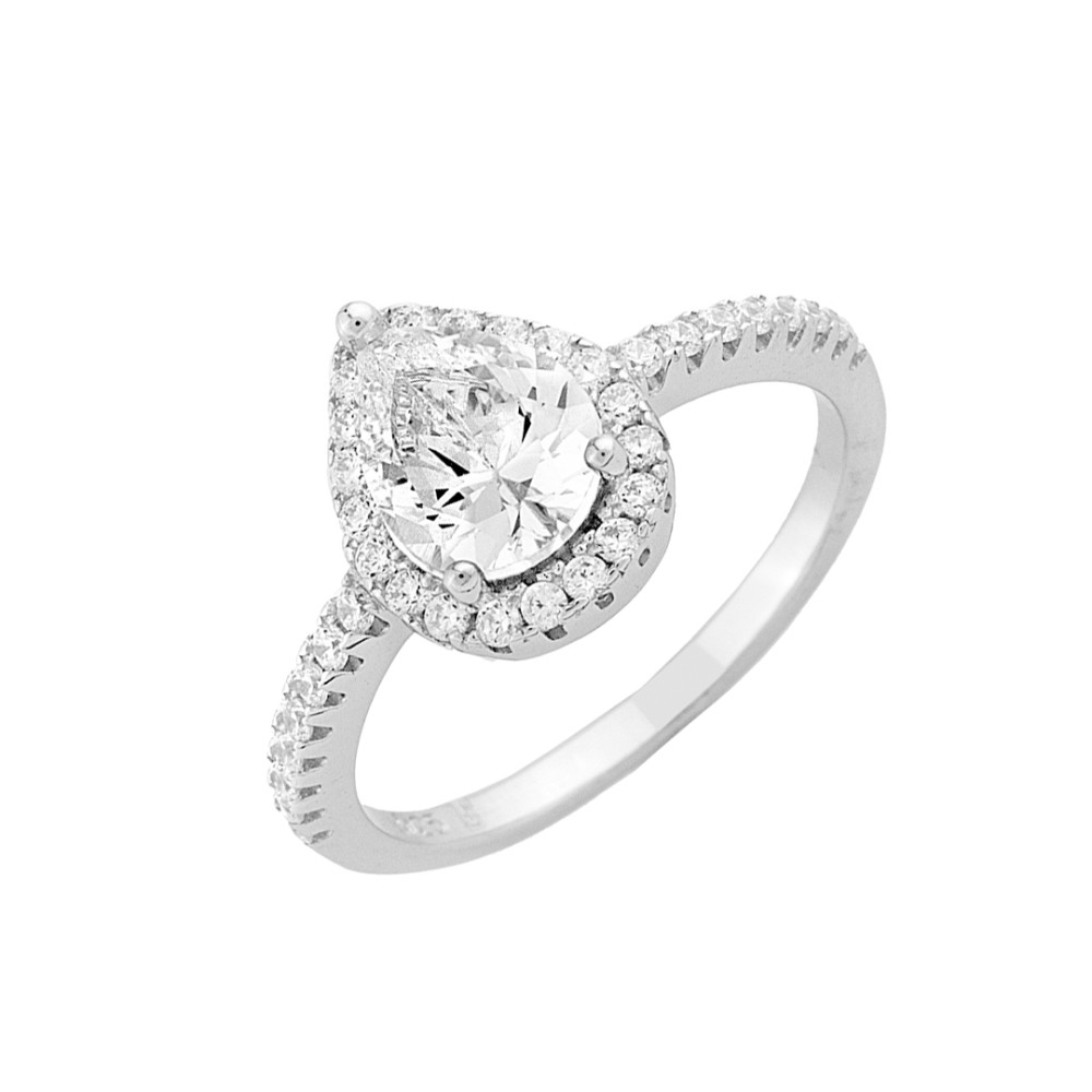 Sterling silver 925°.  Pear shaped solitaire white CZ