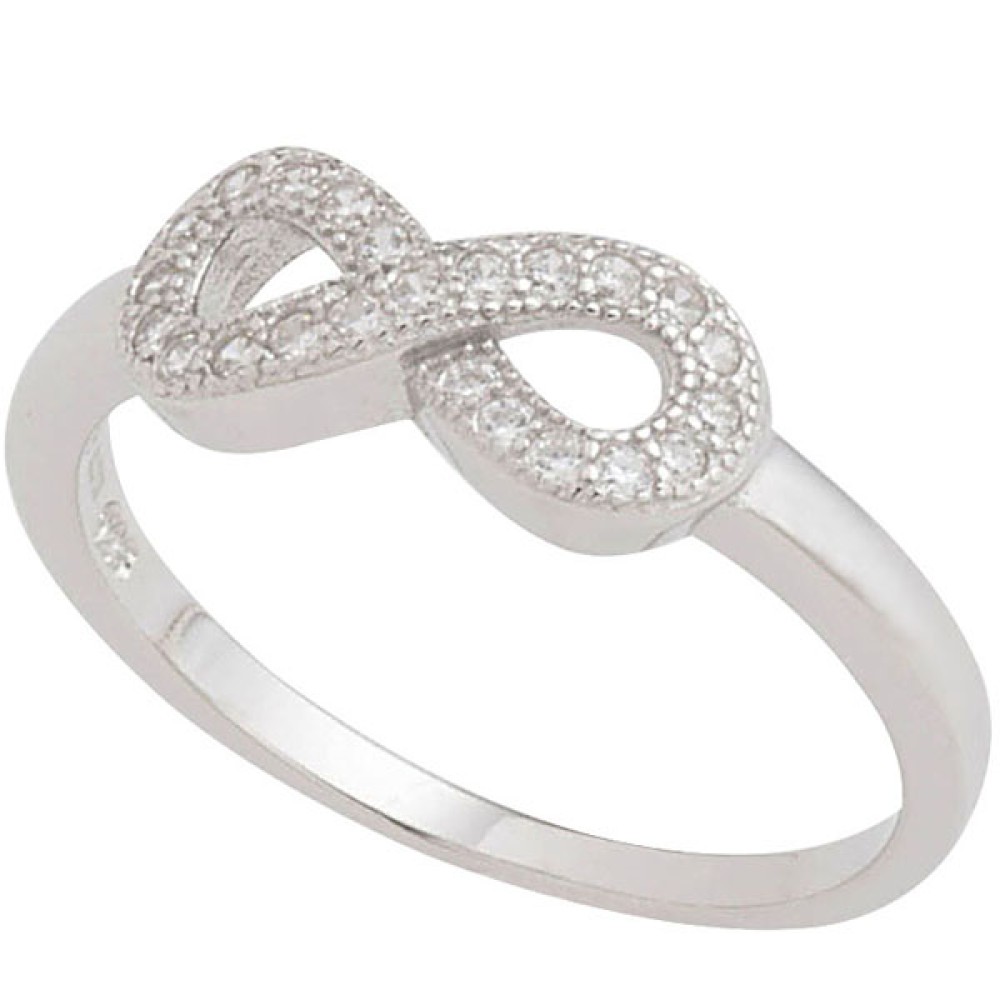 Sterling silver 925°.  Infinity ring with white CZ