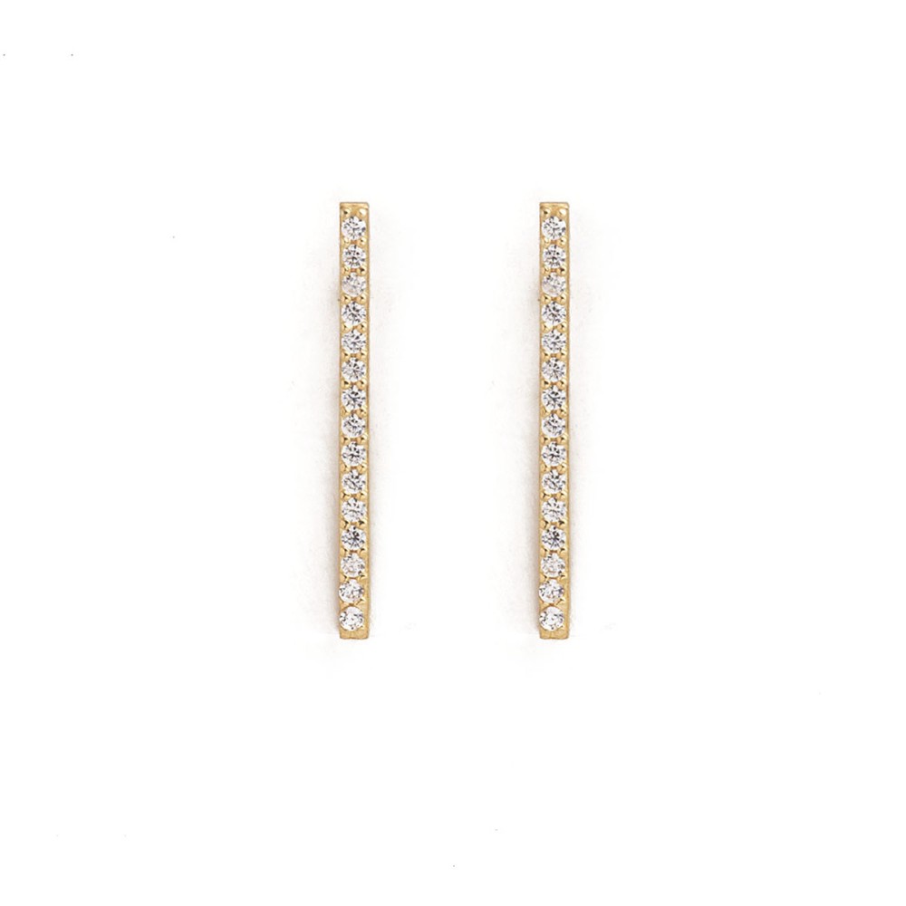 9kt Gold. Linear bars with white CZ