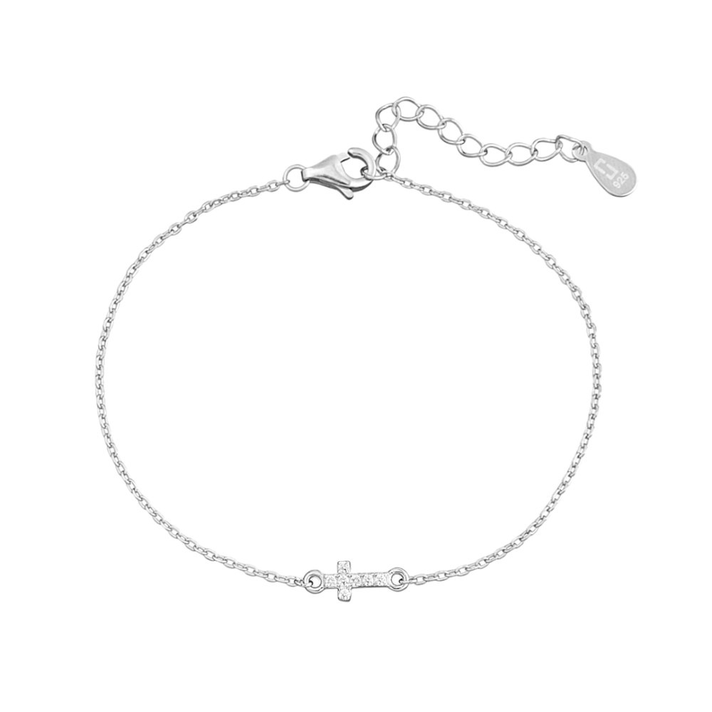 Sterling silver 925°. White CZ cross on delicate chain