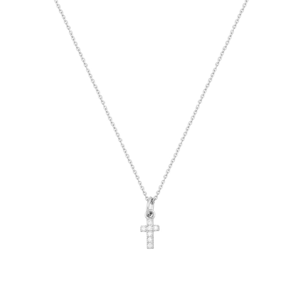 Κολιέ αλυσίδα σχέδιο σταυρός με πέτρες ζιργκόν από επιπλατινωμένο ασήμι 925°