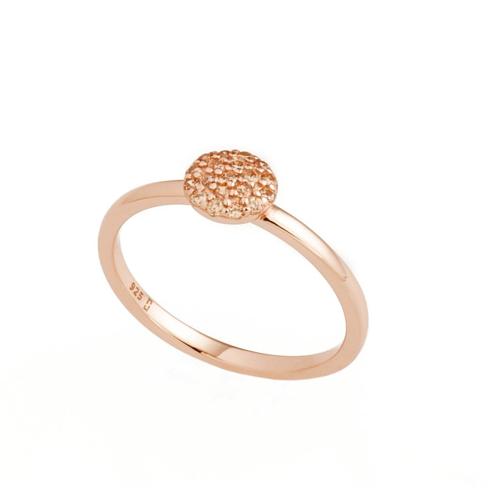 Δαχτυλίδι με στρογγυλό με σαμπανί ζιργκόν από ροζ επιχρυσωμένο ασήμι 925°