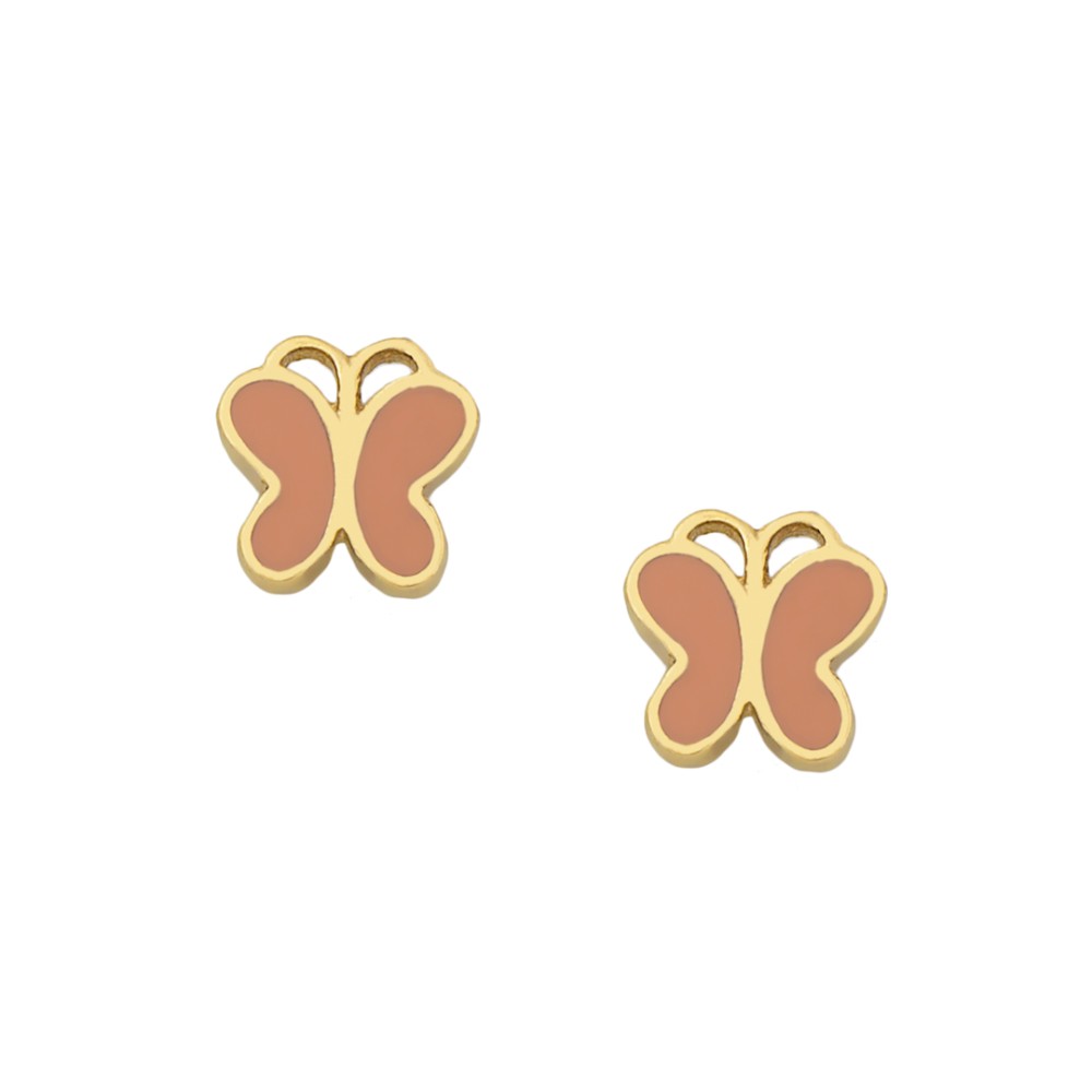 Παιδικά σκουλαρίκια στικ σχέδιο πεταλούδα με σμάλτο από χρυσό 9 καρατίων
