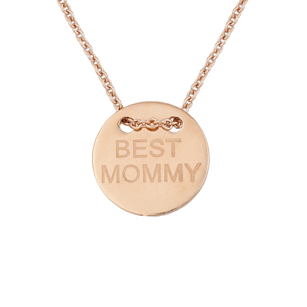 Κολιέ με αλυσίδα σχέδιο button Best mommy από ροζ επιχρυσωμένο ασήμι 925°