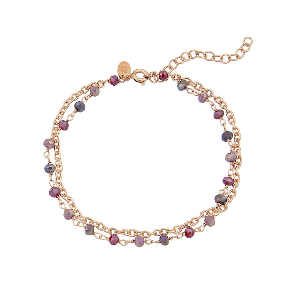 Sterling silver 925°. Double chain & purple stones rosary bracelet